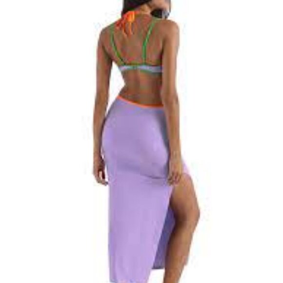 NWT ANTHROPOLOGIE OneOne Lia 2pc Strappy Long Dress Coverup Lavender\Neon M - Picture 2 of 12
